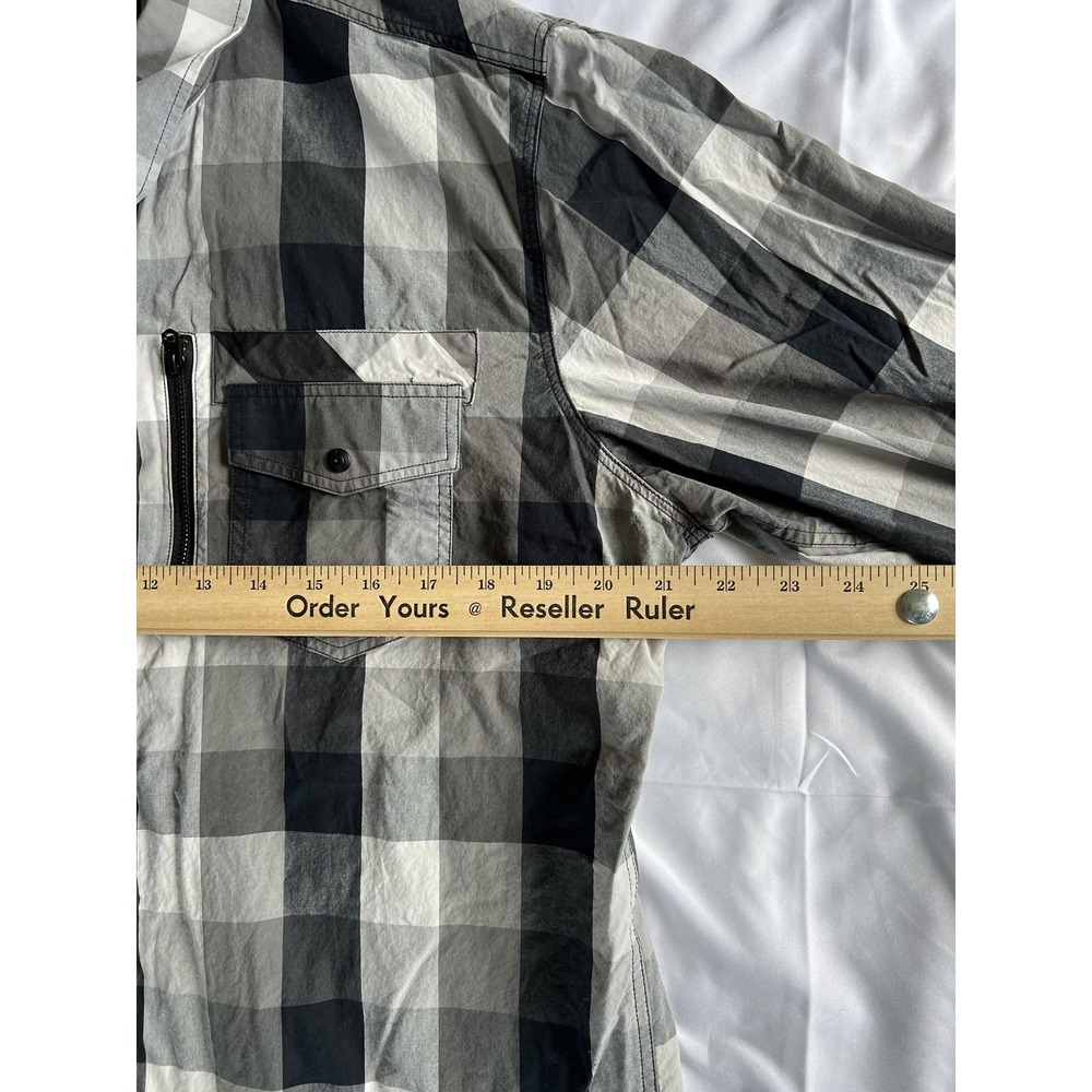 7 Diamonds Shirt Mens XL Black Gray White‎ Plaid Button Down Embroidered Pockets - Picture 12 of 15